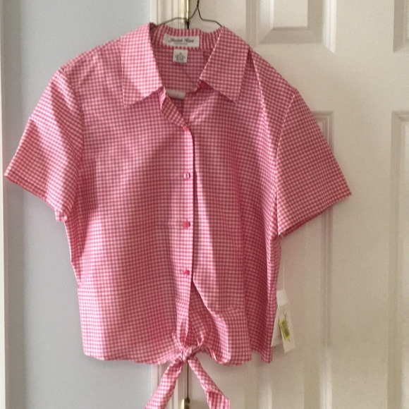 Judith Hart Tops - NEW 100% Silk Pink Gingham Top Size 10 — Tie Waist